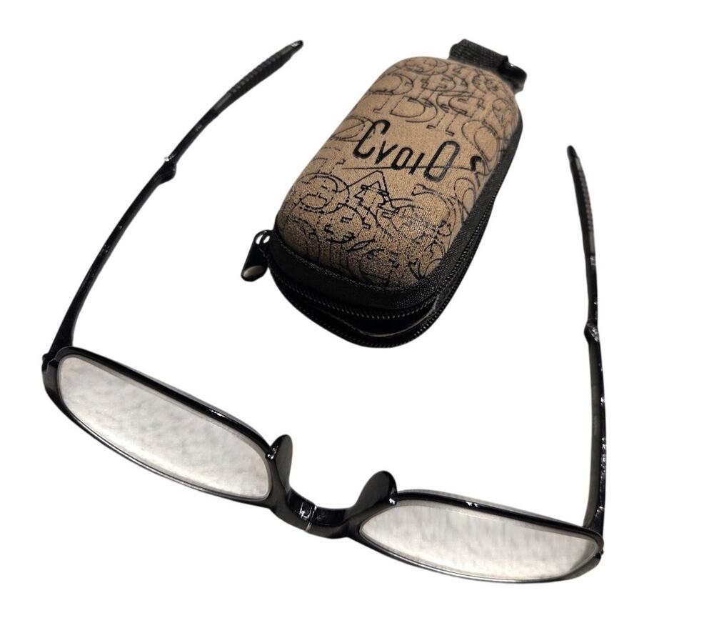 Vintage 90's CVoi0 Fold Up Magnified Glasses Black Carry Case Zip Map